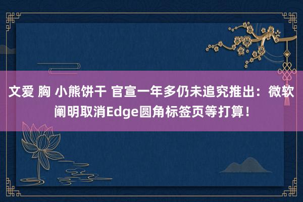 文爱 胸 小熊饼干 官宣一年多仍未追究推出：微软阐明取消Edge圆角标签页等打算！