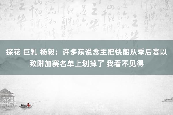 探花 巨乳 杨毅：许多东说念主把快船从季后赛以致附加赛名单上划掉了 我看不见得