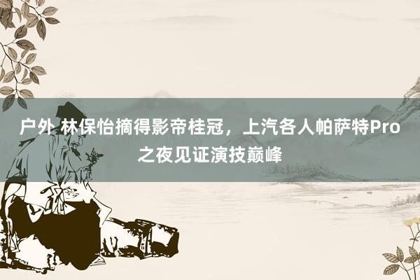 户外 林保怡摘得影帝桂冠，上汽各人帕萨特Pro之夜见证演技巅峰